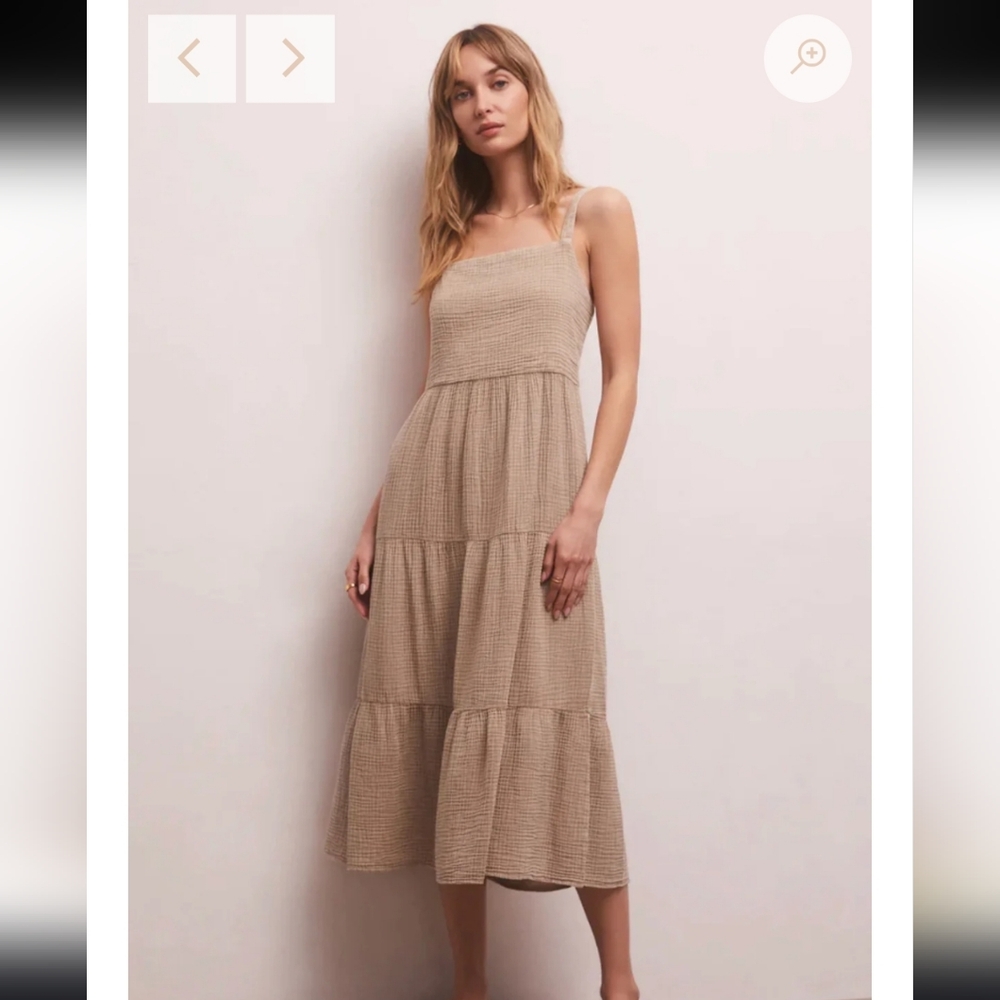 Z Supply Taupe Tiered Midi Dress